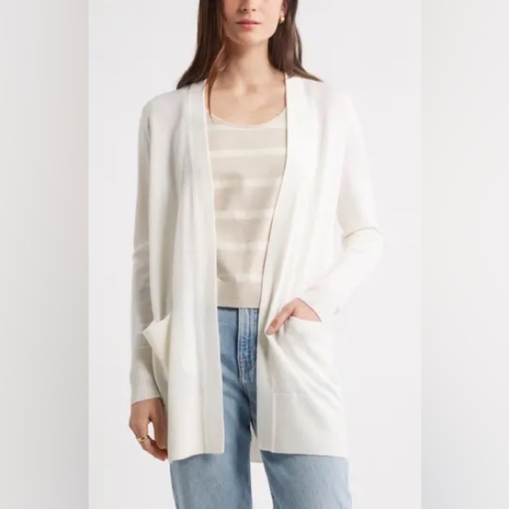 NWT Caslon Cream Cotton / Linen Open Front Cardigan Size X-Large